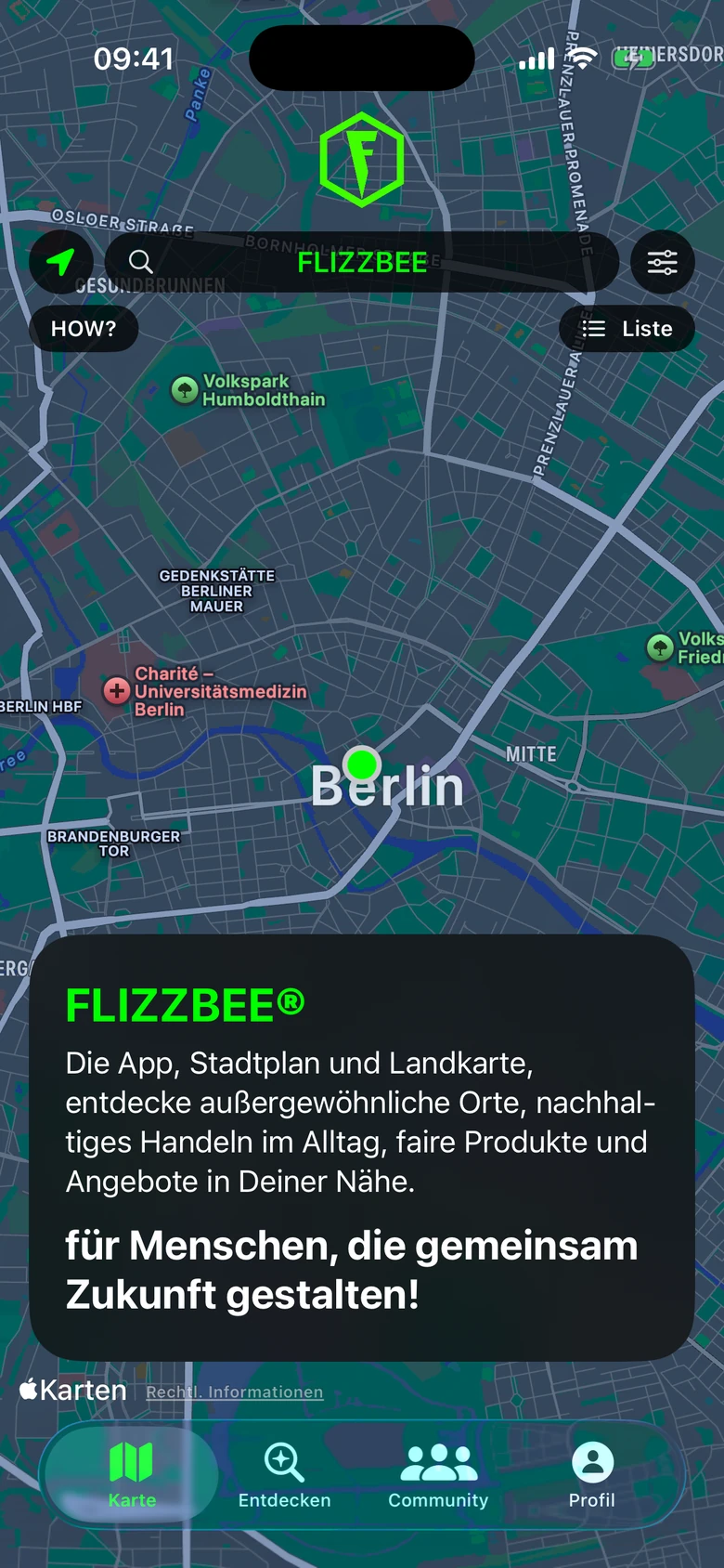 Die Karte der FLIZZBEE App mit Orten in Berlin